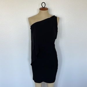 Bebe Stretch Bodycon One Shoulder Mini Black Dress